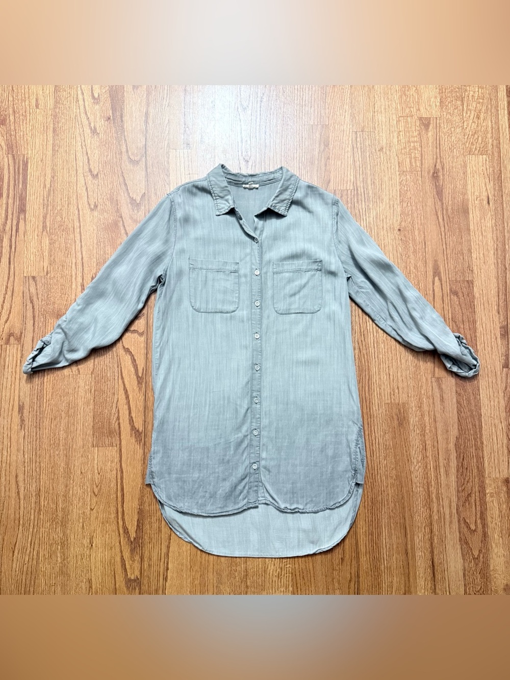 En Creme Light Gray Button-Front Tencel Dress size M